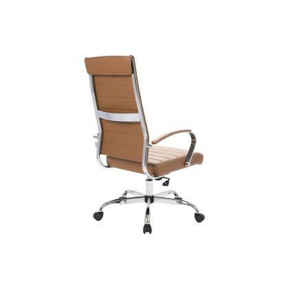 LeisureMod Benmar High-Back Home Leather Office Chair with Chrome Frame - Brown
