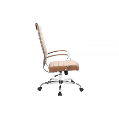 LeisureMod Benmar High-Back Home Leather Office Chair with Chrome Frame - Brown