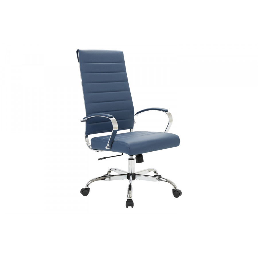 LeisureMod Benmar High-Back Home Leather Office Chair with Chrome Frame - Blue