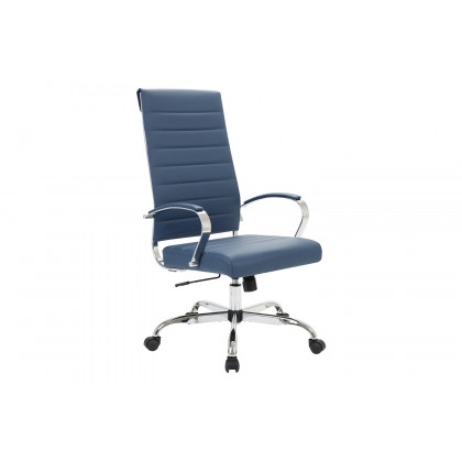 LeisureMod Benmar High-Back Home Leather Office Chair with Chrome Frame - Blue