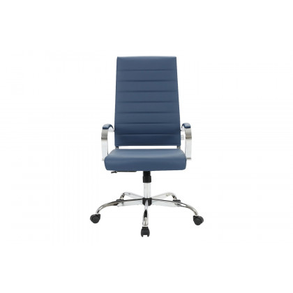 LeisureMod Benmar High-Back Home Leather Office Chair with Chrome Frame - Blue