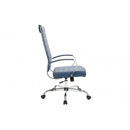 LeisureMod Benmar High-Back Home Leather Office Chair with Chrome Frame - Blue