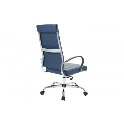 LeisureMod Benmar High-Back Home Leather Office Chair with Chrome Frame - Blue