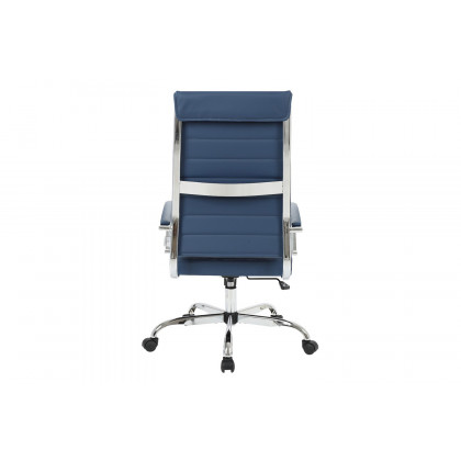 LeisureMod Benmar High-Back Home Leather Office Chair with Chrome Frame - Blue