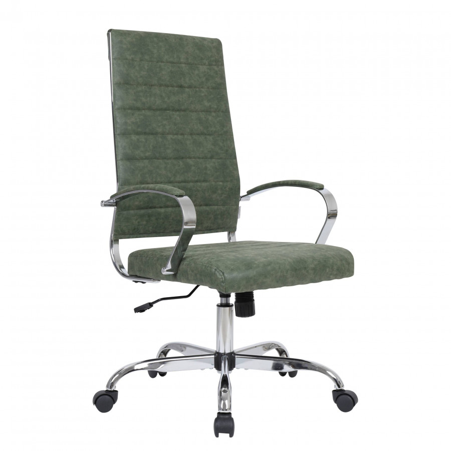 LeisureMod Benmar High-Back Leather Office Chair with Chrome Frame - Green