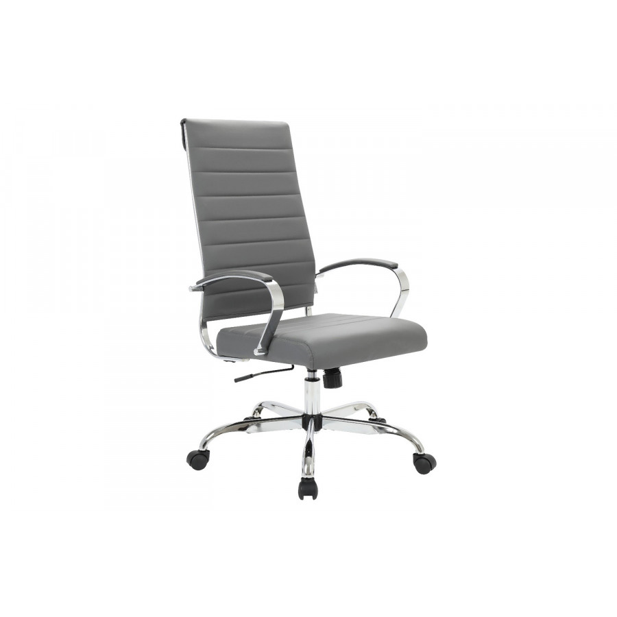 LeisureMod Benmar High-Back Home Leather Office Chair with Chrome Frame - Gray