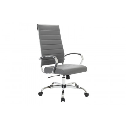 LeisureMod Benmar High-Back Home Leather Office Chair with Chrome Frame - Gray