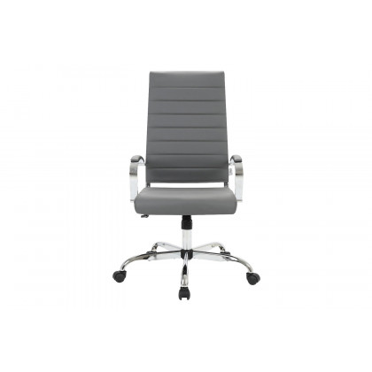 LeisureMod Benmar High-Back Home Leather Office Chair with Chrome Frame - Gray