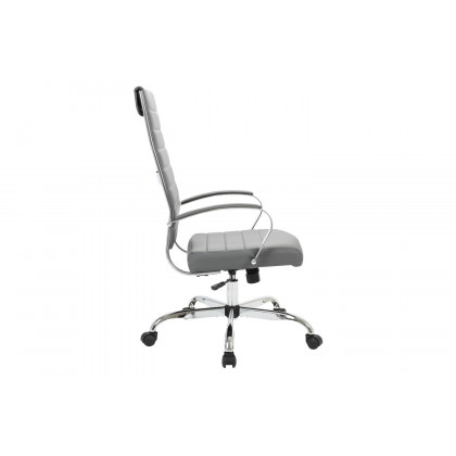 LeisureMod Benmar High-Back Home Leather Office Chair with Chrome Frame - Gray
