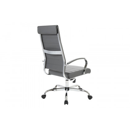LeisureMod Benmar High-Back Home Leather Office Chair with Chrome Frame - Gray