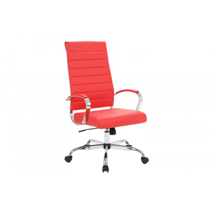 LeisureMod Benmar High-Back Home Leather Office Chair with Chrome Frame - Red
