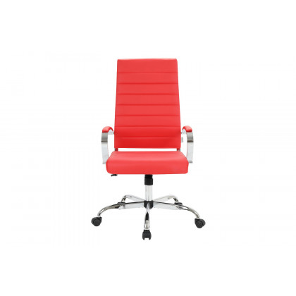 LeisureMod Benmar High-Back Home Leather Office Chair with Chrome Frame - Red