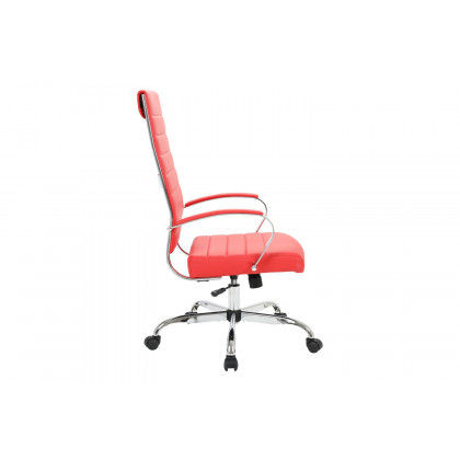 LeisureMod Benmar High-Back Home Leather Office Chair with Chrome Frame - Red