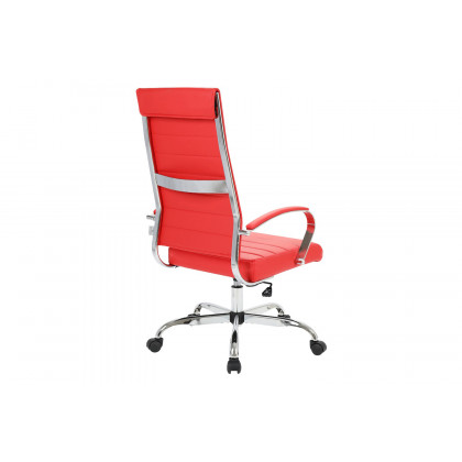 LeisureMod Benmar High-Back Home Leather Office Chair with Chrome Frame - Red