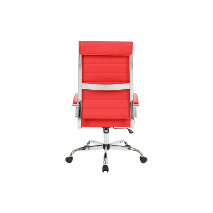 LeisureMod Benmar High-Back Home Leather Office Chair with Chrome Frame - Red