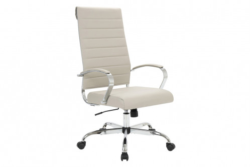 LeisureMod™ Benmar High-Back Home Leather Office Chair with Chrome Frame - Tan