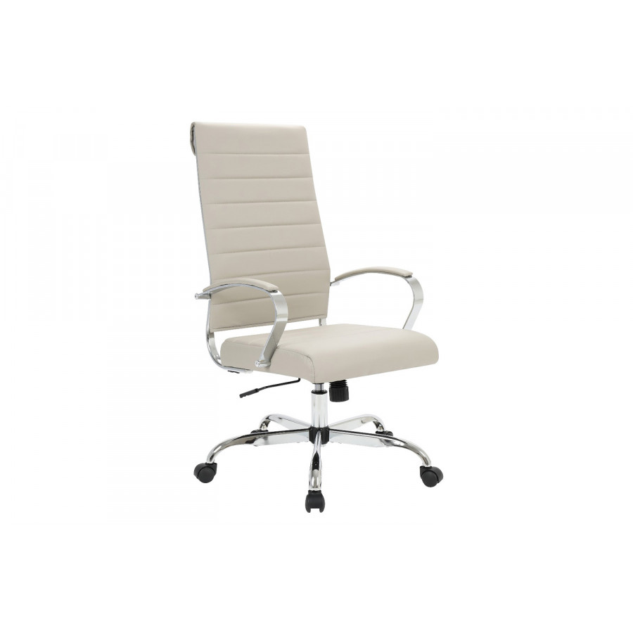 LeisureMod Benmar High-Back Home Leather Office Chair with Chrome Frame - Tan
