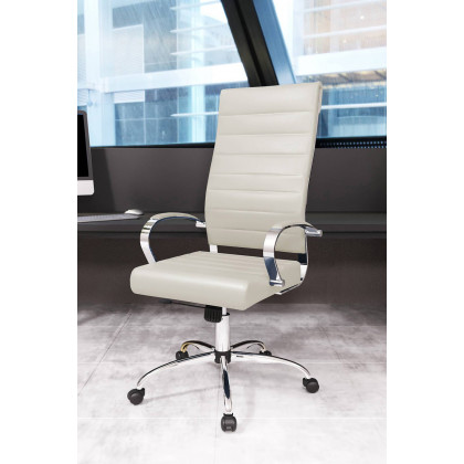 LeisureMod Benmar High-Back Home Leather Office Chair with Chrome Frame - Tan