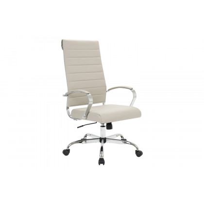 LeisureMod Benmar High-Back Home Leather Office Chair with Chrome Frame - Tan