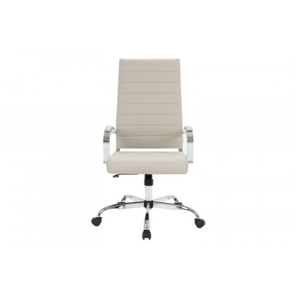 LeisureMod Benmar High-Back Home Leather Office Chair with Chrome Frame - Tan