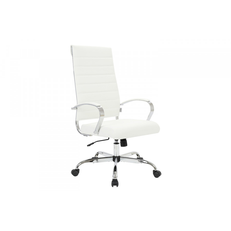 LeisureMod Benmar High-Back Home Leather Office Chair with Chrome Frame - White