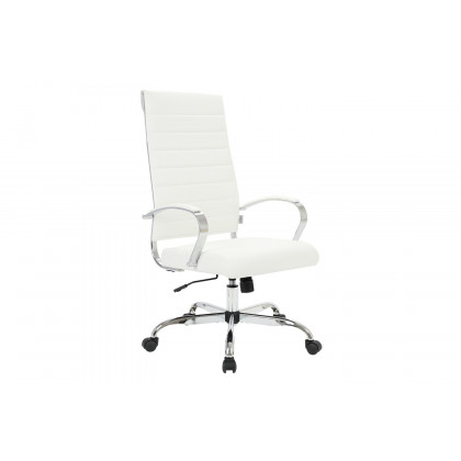 LeisureMod Benmar High-Back Home Leather Office Chair with Chrome Frame - White