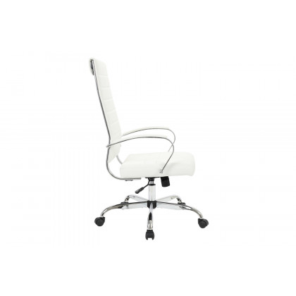 LeisureMod Benmar High-Back Home Leather Office Chair with Chrome Frame - White