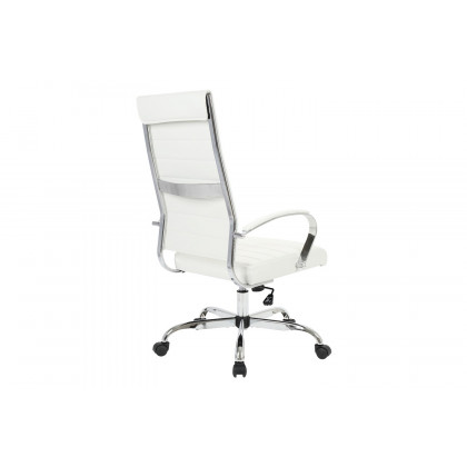 LeisureMod Benmar High-Back Home Leather Office Chair with Chrome Frame - White