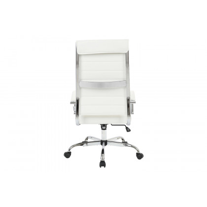 LeisureMod Benmar High-Back Home Leather Office Chair with Chrome Frame - White