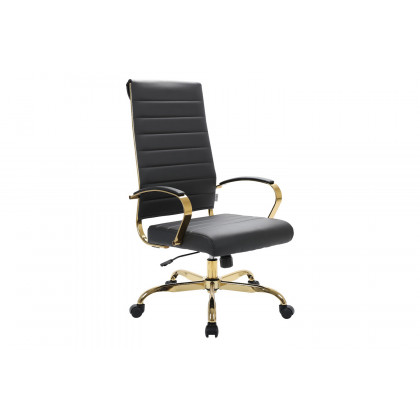 LeisureMod Benmar High-Back Leather Office Chair with Gold Frame - Black