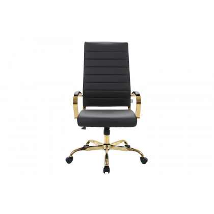 LeisureMod Benmar High-Back Leather Office Chair with Gold Frame - Black