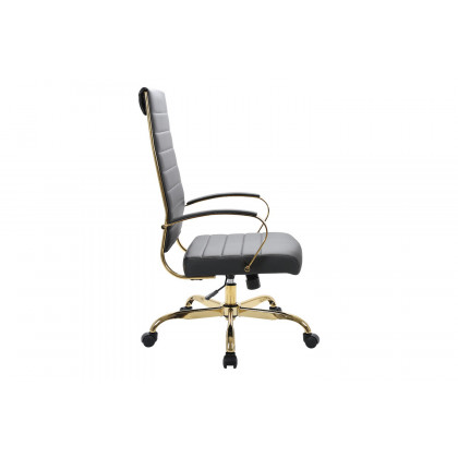 LeisureMod Benmar High-Back Leather Office Chair with Gold Frame - Black