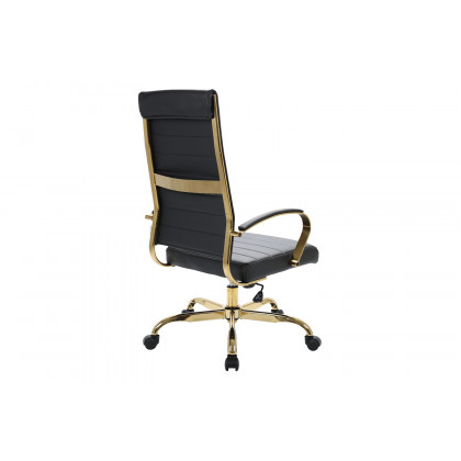 LeisureMod Benmar High-Back Leather Office Chair with Gold Frame - Black