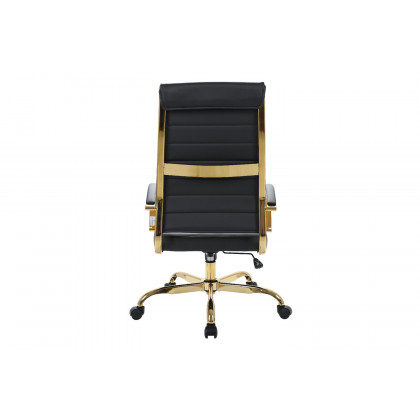 LeisureMod Benmar High-Back Leather Office Chair with Gold Frame - Black