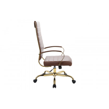 LeisureMod Benmar High-Back Leather Office Chair with Gold Frame - Brown