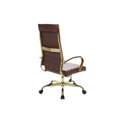 LeisureMod Benmar High-Back Leather Office Chair with Gold Frame - Brown