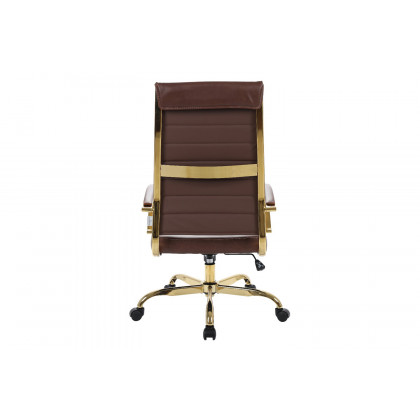LeisureMod Benmar High-Back Leather Office Chair with Gold Frame - Brown