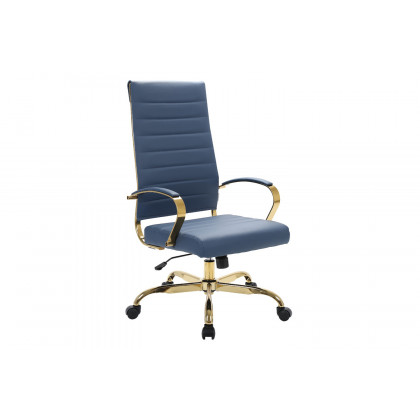 LeisureMod Benmar High-Back Leather Office Chair with Gold Frame - Navy Blue