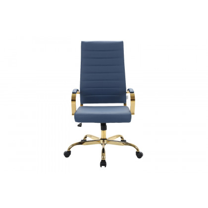 LeisureMod Benmar High-Back Leather Office Chair with Gold Frame - Navy Blue