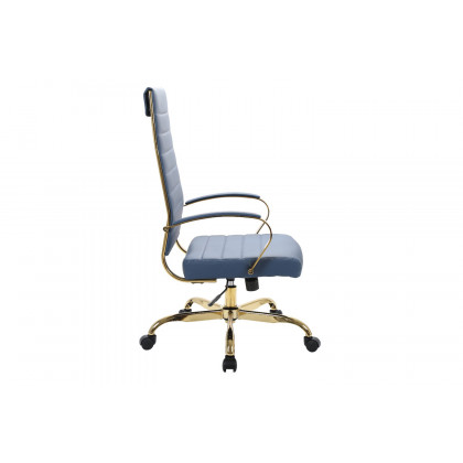 LeisureMod Benmar High-Back Leather Office Chair with Gold Frame - Navy Blue