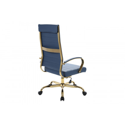 LeisureMod Benmar High-Back Leather Office Chair with Gold Frame - Navy Blue