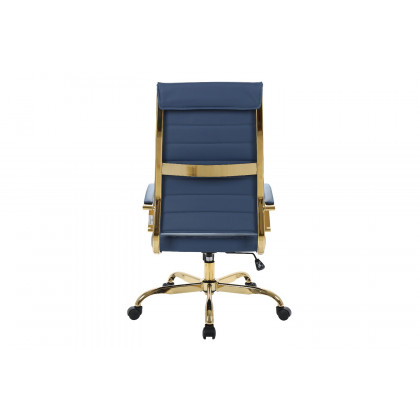 LeisureMod Benmar High-Back Leather Office Chair with Gold Frame - Navy Blue