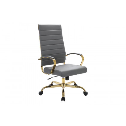LeisureMod Benmar High-Back Leather Office Chair with Gold Frame - Gray