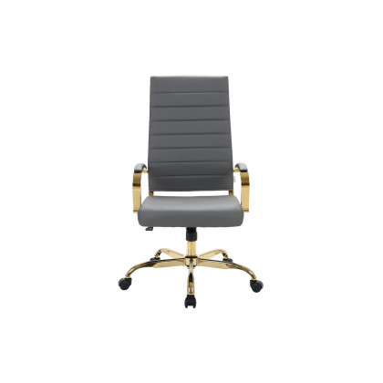 LeisureMod Benmar High-Back Leather Office Chair with Gold Frame - Gray