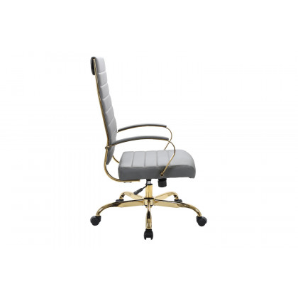 LeisureMod Benmar High-Back Leather Office Chair with Gold Frame - Gray