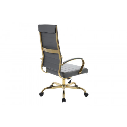 LeisureMod Benmar High-Back Leather Office Chair with Gold Frame - Gray