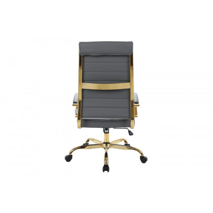 LeisureMod Benmar High-Back Leather Office Chair with Gold Frame - Gray
