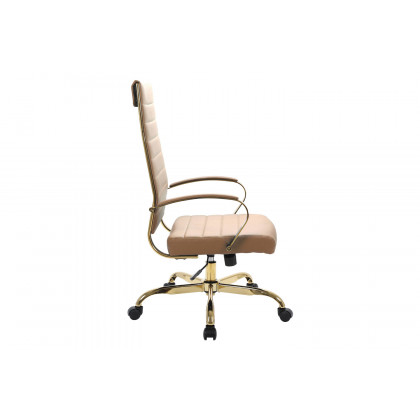 LeisureMod Benmar High-Back Leather Office Chair with Gold Frame - Light Brown