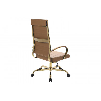 LeisureMod Benmar High-Back Leather Office Chair with Gold Frame - Light Brown