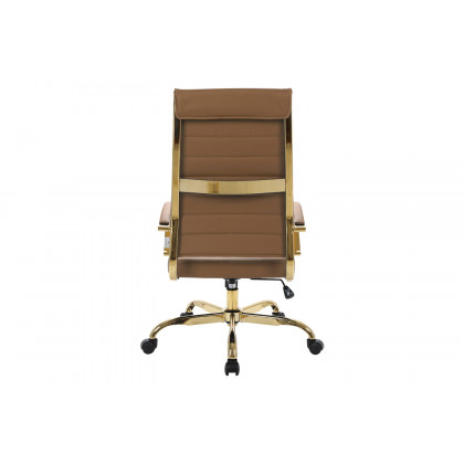 LeisureMod Benmar High-Back Leather Office Chair with Gold Frame - Light Brown